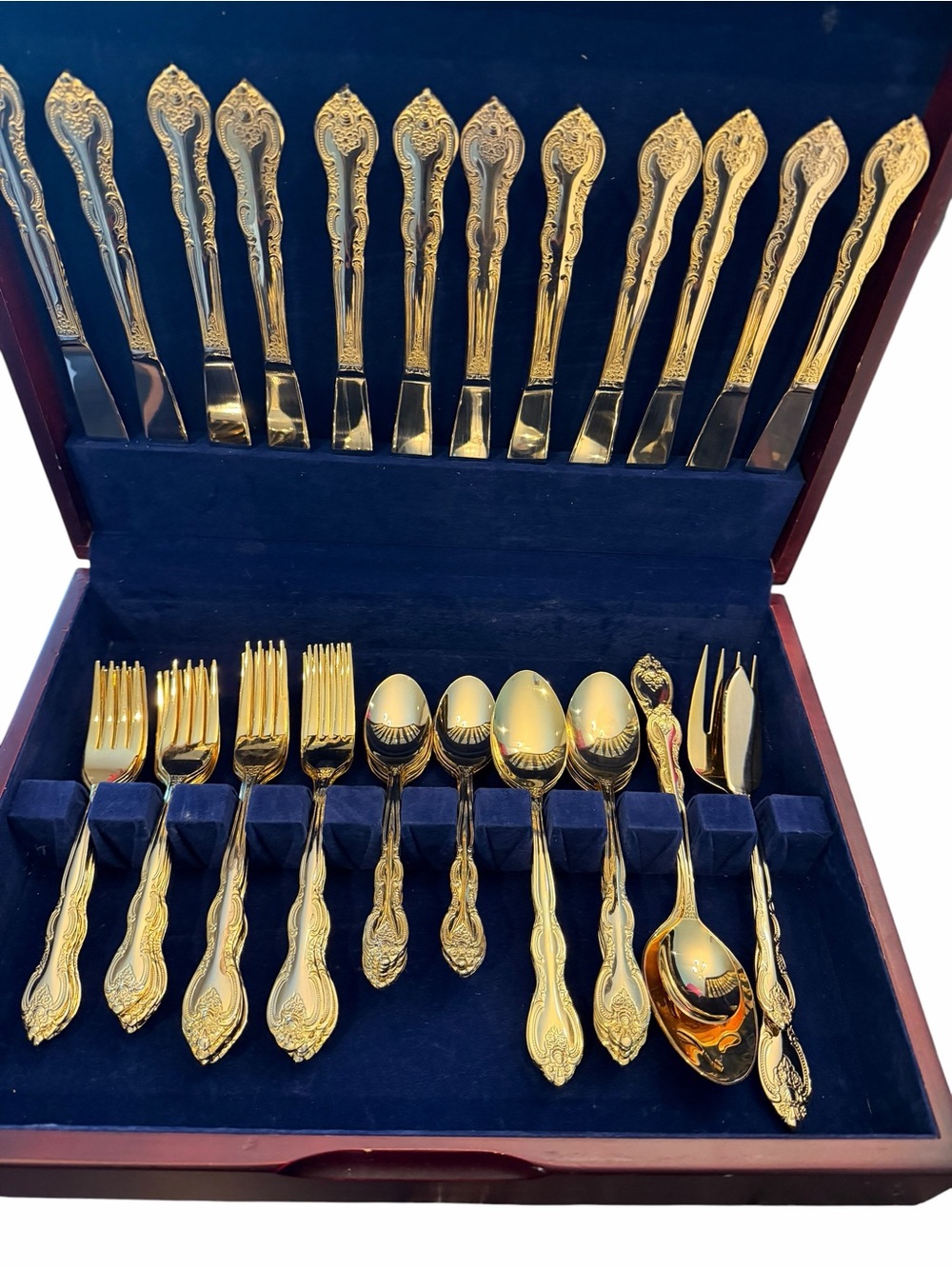 International China 63 Pc Set Gold Plated Flatware Silverware In Case Service 11